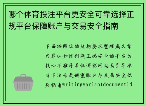 哪个体育投注平台更安全可靠选择正规平台保障账户与交易安全指南